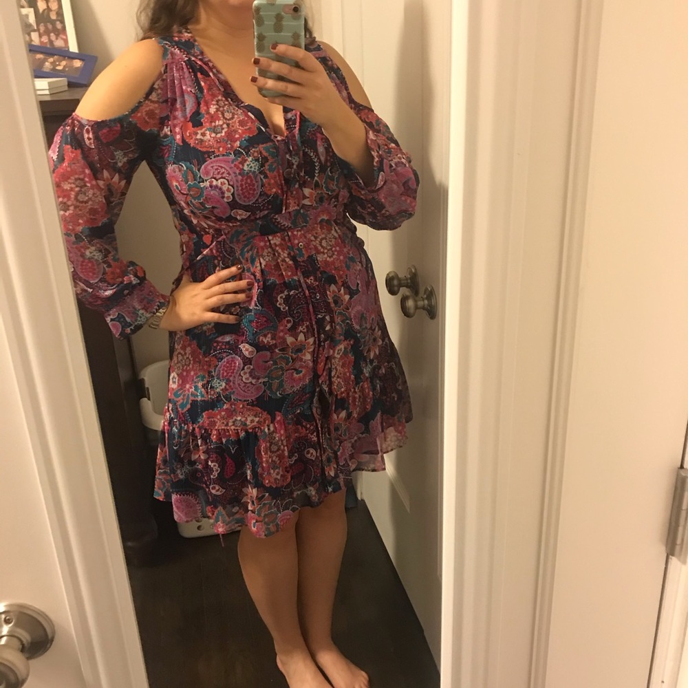 Aqua brand cold-shoulder paisley dress